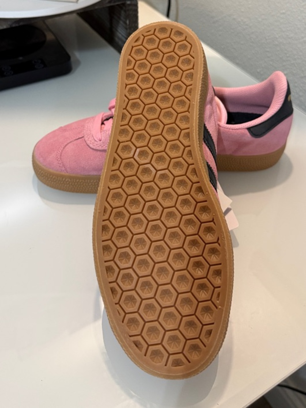 Adidas Pink Suede Gazelle ADV Sneakers with Black Stripes and Gum Sole - Picture 3 of 3